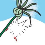 Henry the Hedgegnome has a busy day - Henry hanging on dandelion Henry the Hedgegnome has a busy day - Henry hanging on dandelion